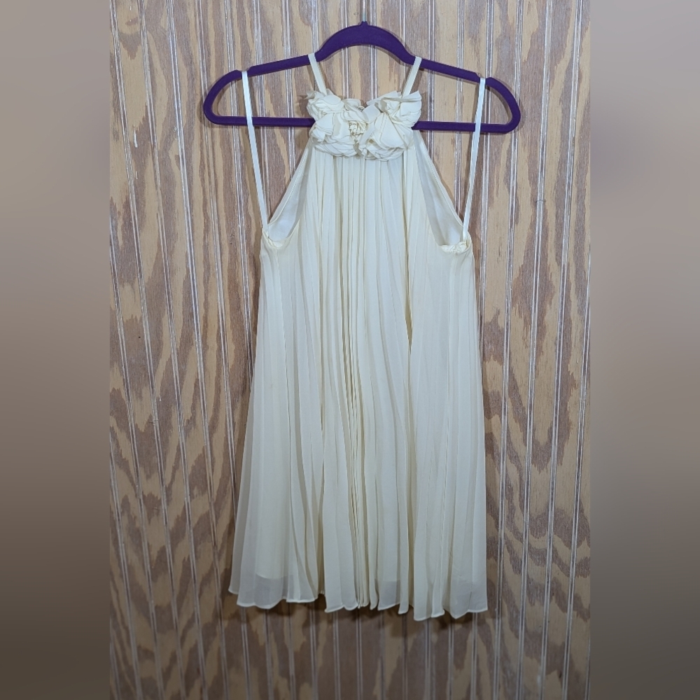 NWOT Cream White Pleated Halter Dress with Flower Detailing at Neckline Size 6 - Picture 2 of 12